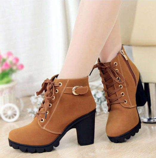 Women's Classic Low Chunky Heels Lace Up Ankle Martin Boots Short Booties Women's Classic Low Chunky Heels Lace Up Ankle Martin Boots Short Booties