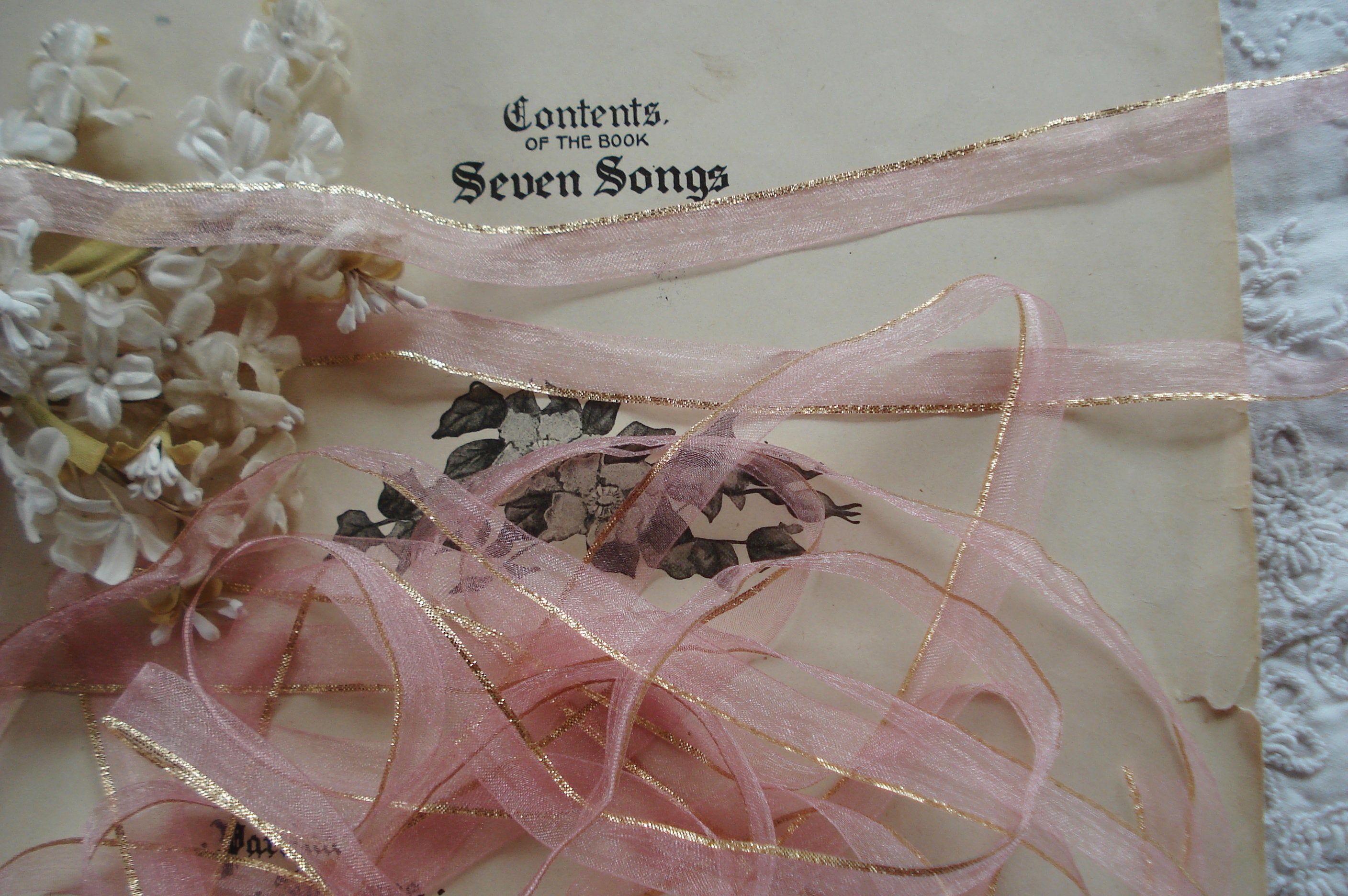 2 yards white pink floral organza with flat silver sequins trim 5//8/"
