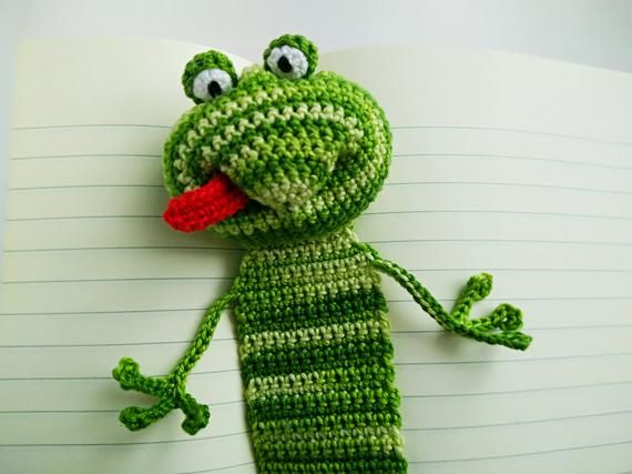Crocheting, Crochet bookmark, Bookmark Frog, Funny Gift, Knitted