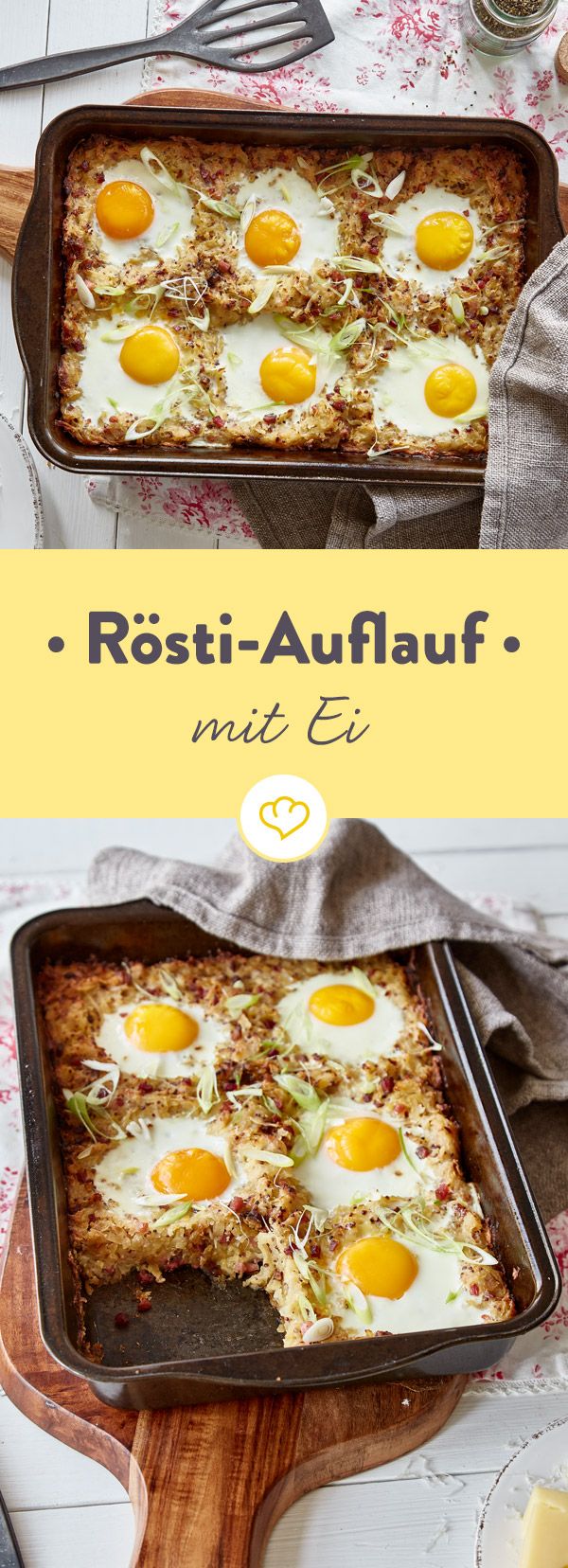 Rösti-Auflauf mit Speckwürfeln und Ei #ofengerichteschnell