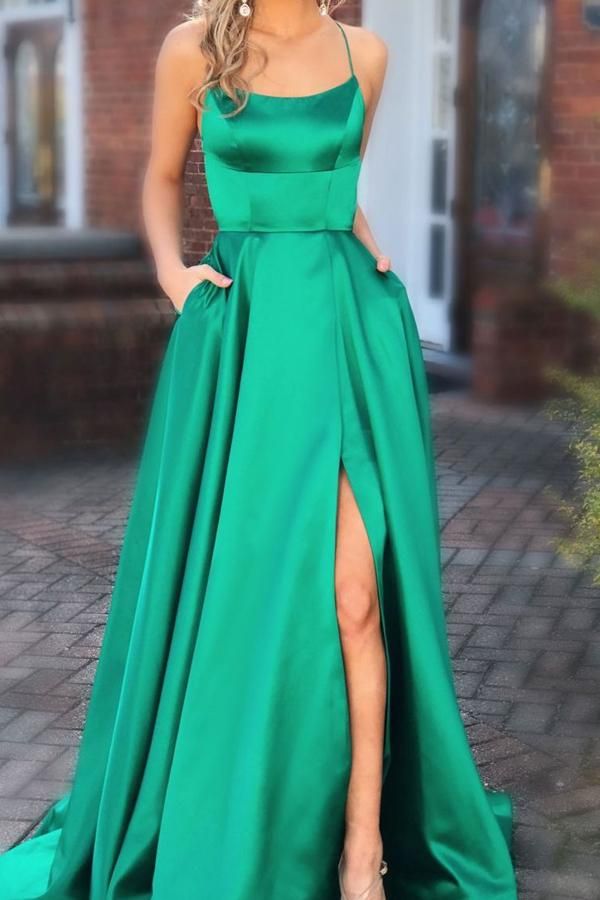 Backless Slit Long Prom Dresses with Pocket Backless Slit Long Prom Dresses with Pocket