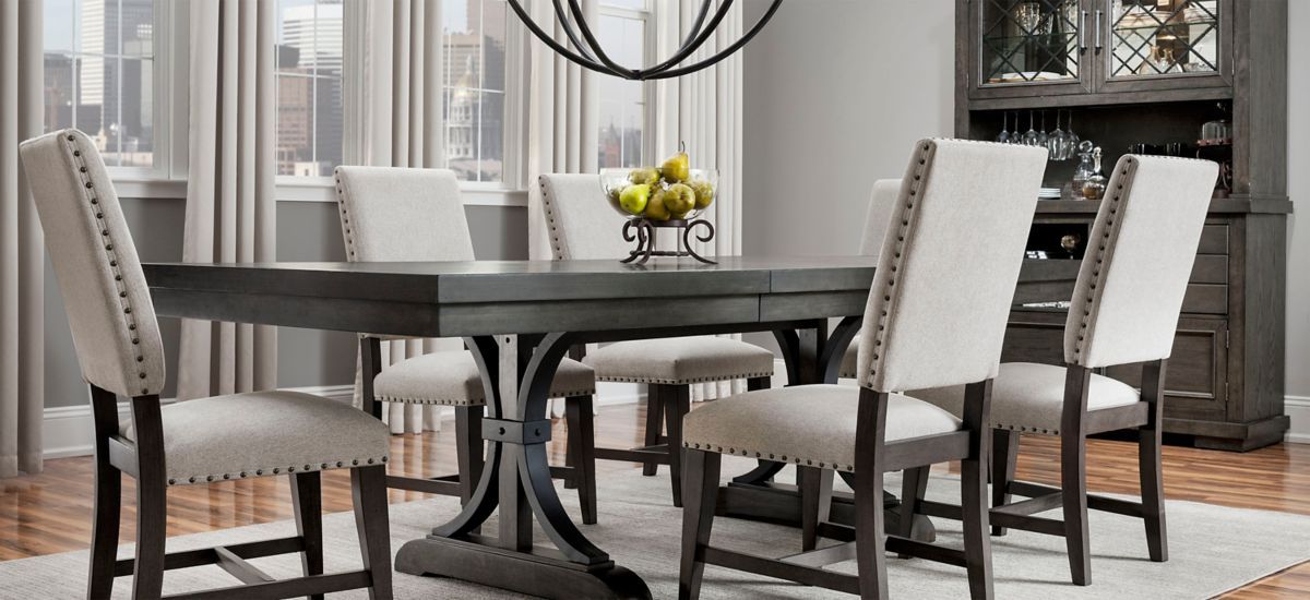 Halloway 7 Pc Dining Set Em 2021 Projeto Da Sala De Jantar Sala De Jantar Fazenda Salas De Jantar Escuras