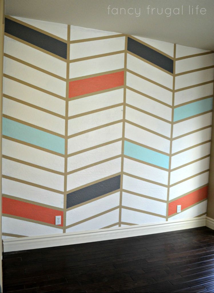 Herringbone Pattern Painted Accent Wall Using Tape Accent Wall