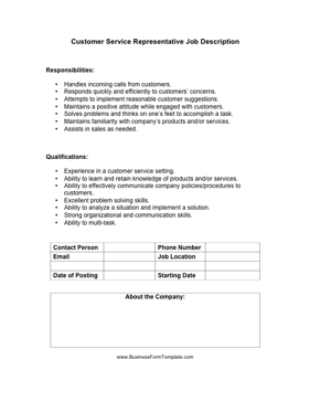 employee duties and responsibilities template