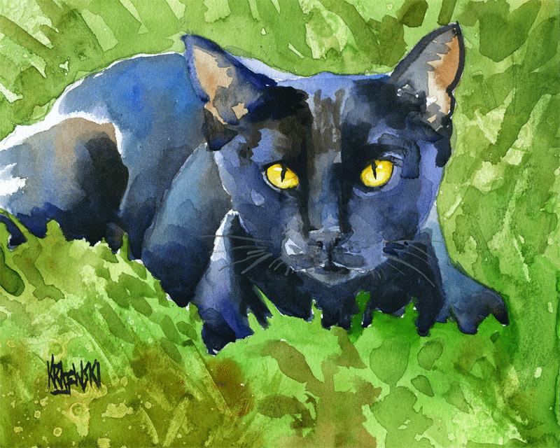 Black Cat Black Cat Art Print Signed by Artist Ron Krajewski 8x10