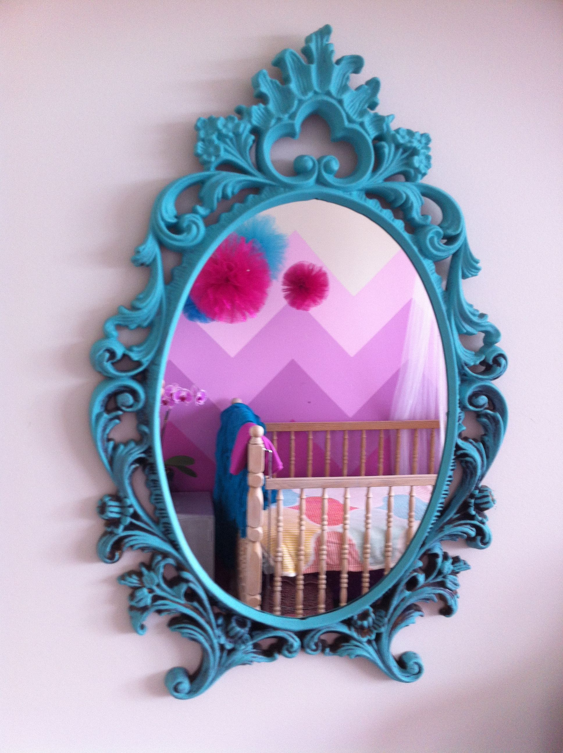 Turquoise Antique Mirror & Pink Chevron Baby Girls Room With Turquoise Antique Mirror & Pink Chevron Baby Girls Room With