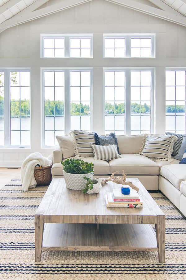 Lake House Blue and White Living Room Decor - The Lilypad Cottage