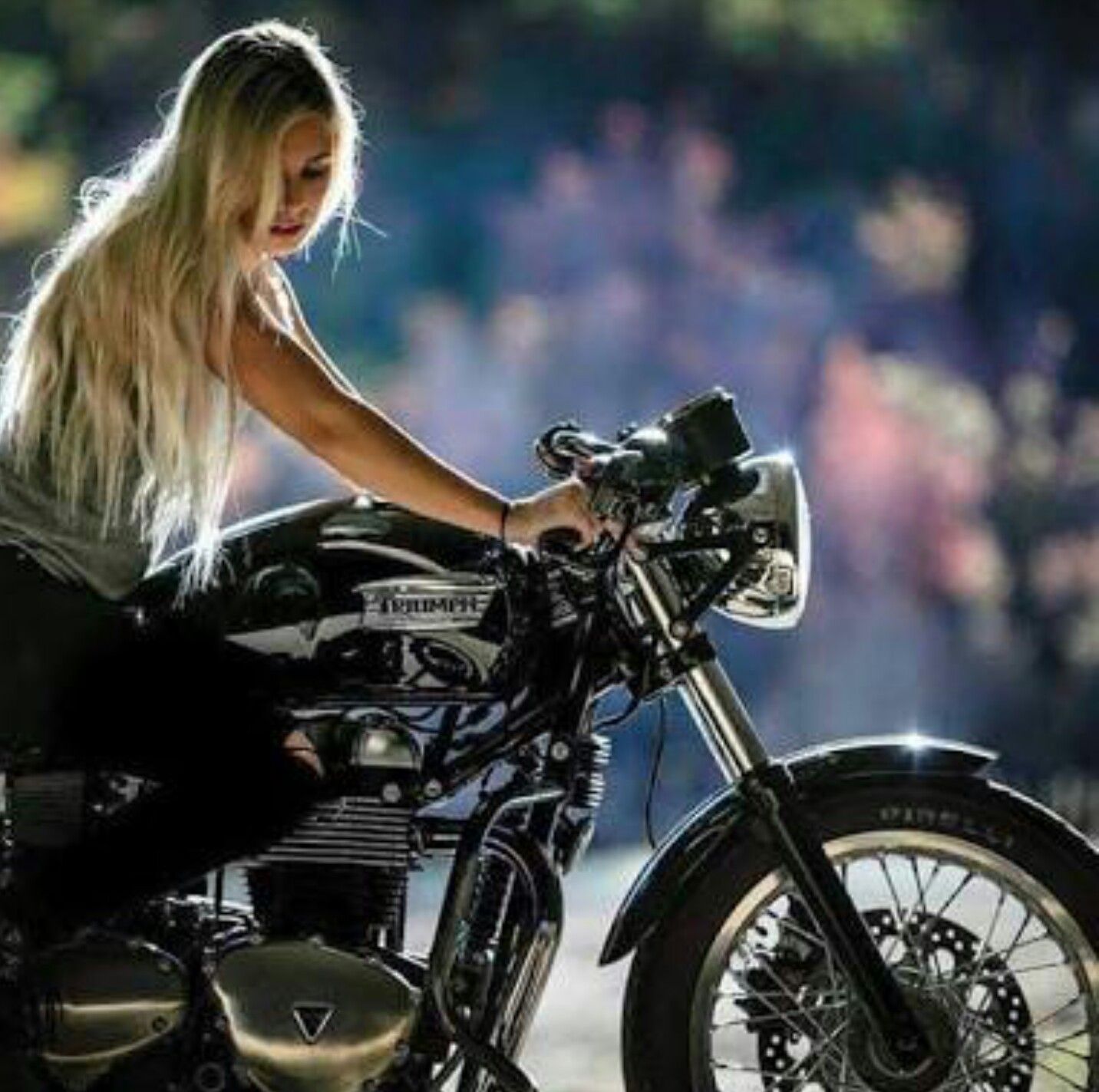 Blonde On Black Cafe Racer Girl Motorcycle Girl Biker Girl