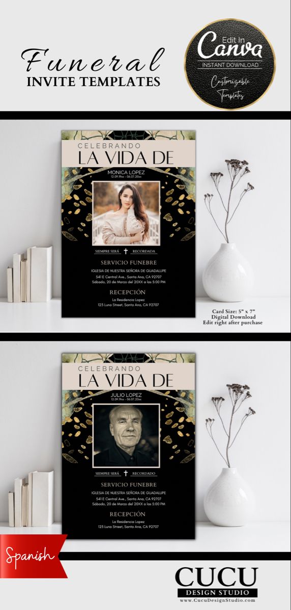 Digital download funeral cards, templates, canva, canva templates, funeral, spanish funeral card, spanish announcement card template Funeral Invitation, Invitation Cards, Invitations, Invite, Spanish Thank You, Thank You Template, Funeral Thank You Cards, Funeral Arrangements, Receptions