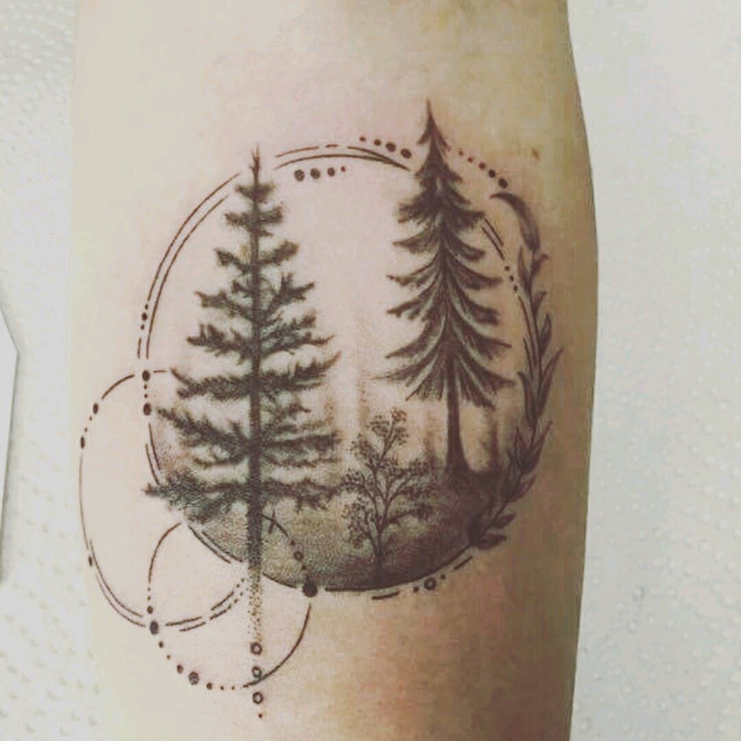 blackwork forearm forest forestattoo fineline circle tree 