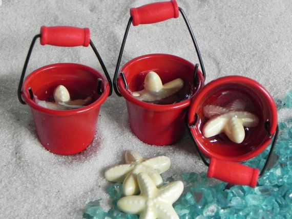 Miniature Beach Bucket Pail ONE, coastal mini terrarium supply, beach garden miniature starfish, artificial water