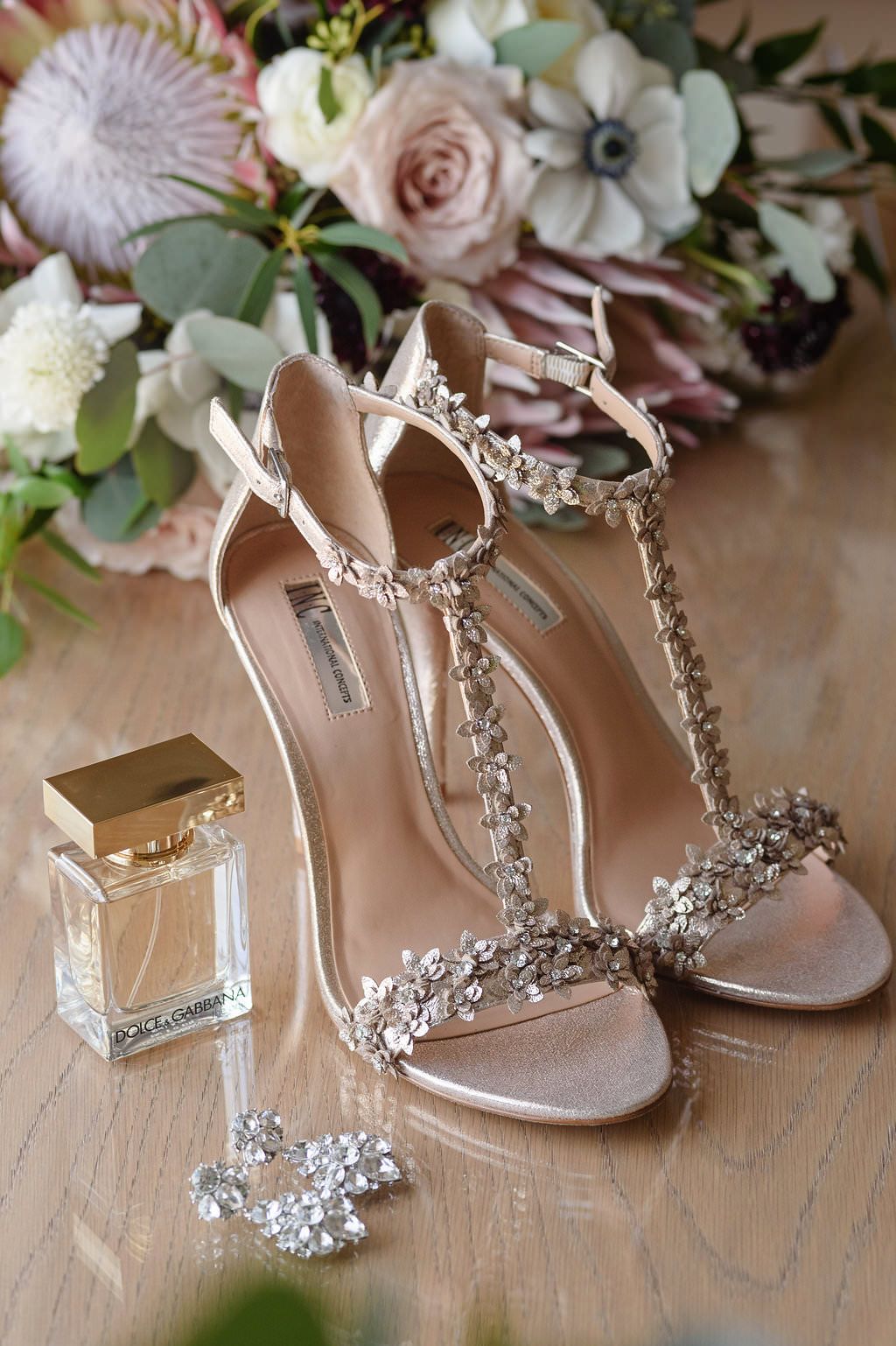 INC Beaded Open Toe Wedding Shoes with Bridal Accessories and Blush Pink, White Floral Anemone and Protea Bouquet with Greenery Bridal Heels, Wedding Shoes Heels, Bride Shoes, Prom Shoes, Blush Pink Wedding Shoes, Wedding Heels Brides, Wedding Rings, Wedding Cakes, Bridal Gown