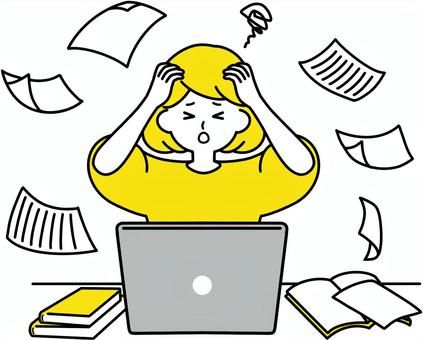 パソコン　忙しい　散らかる　IT IT系イラスト