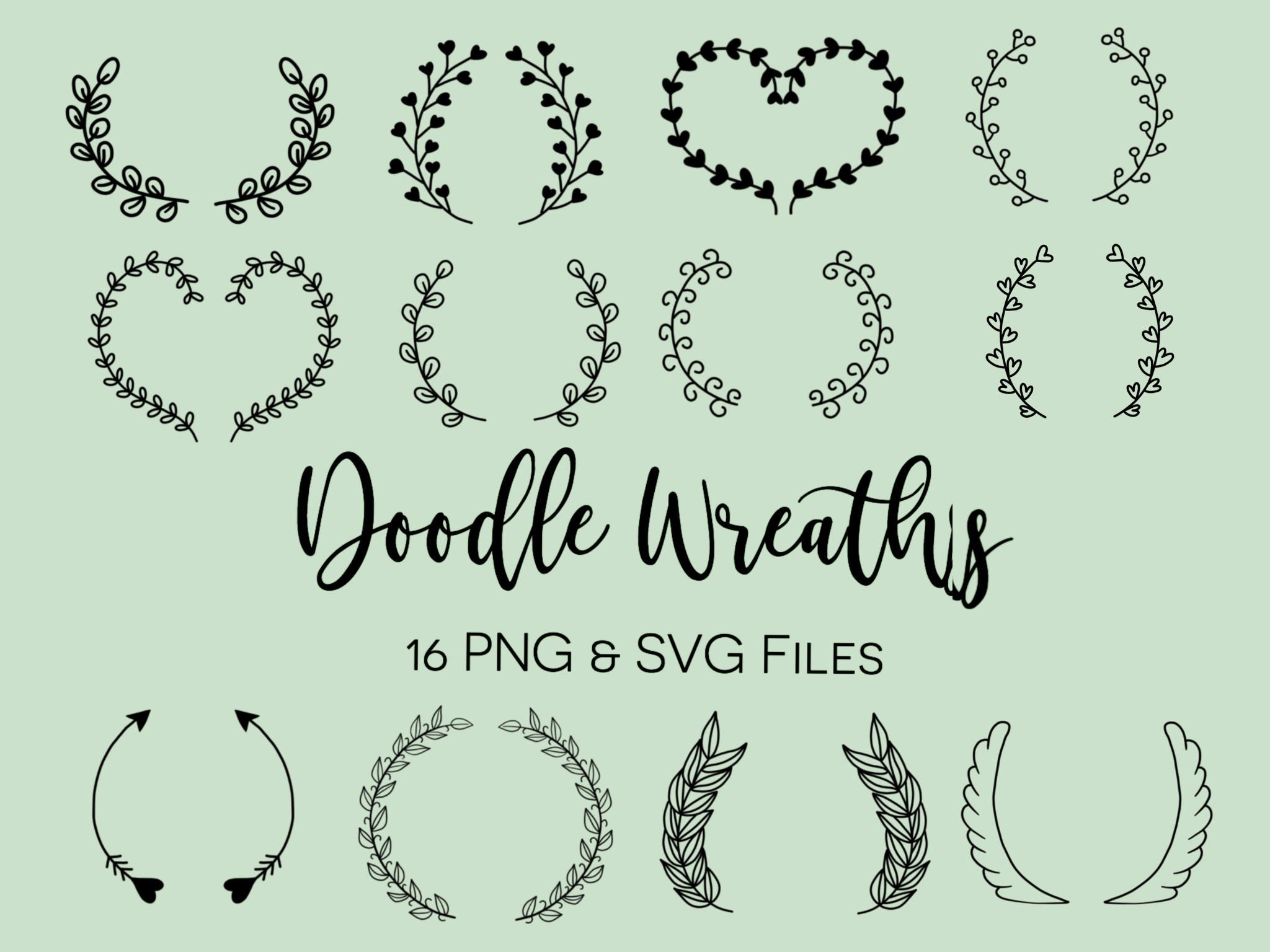 Download DOODLE FLORAL WREATHS, hand-drawn wreaths, doodle clipart ...