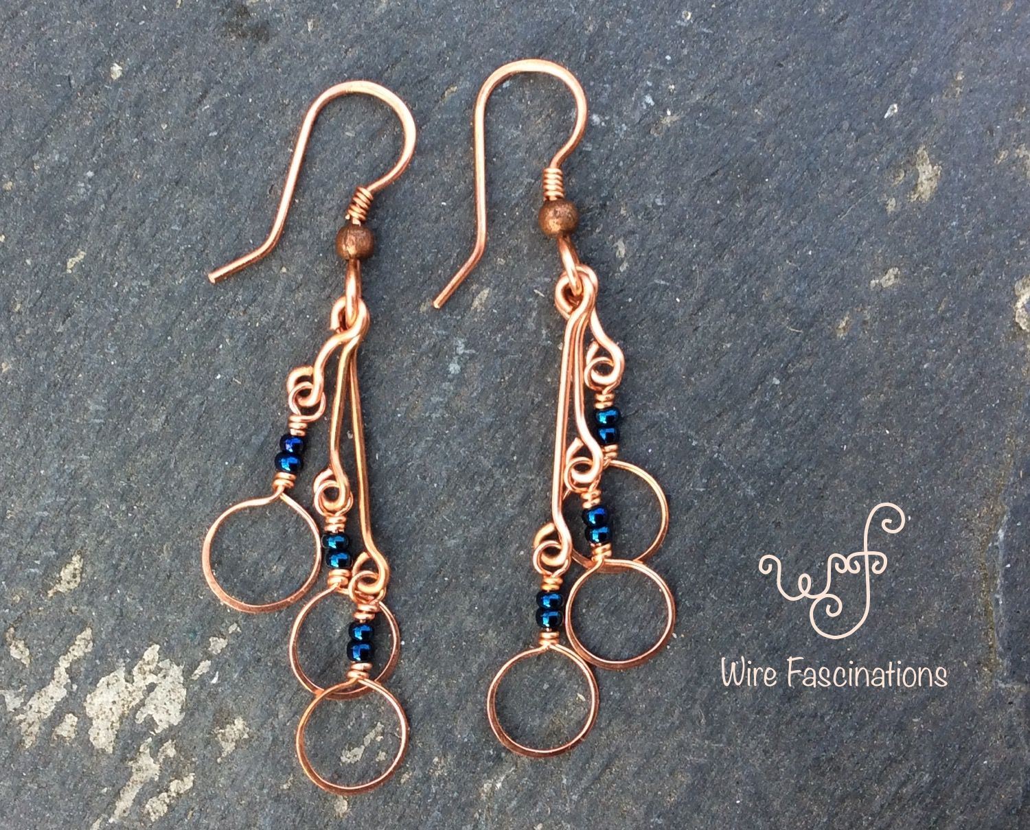 Bohemian Copper Jewelry Handmade Long Large Hammered Copper Earrings Handmade Long Dangle Earrings Hammered Earrings Blue Green Leaf
