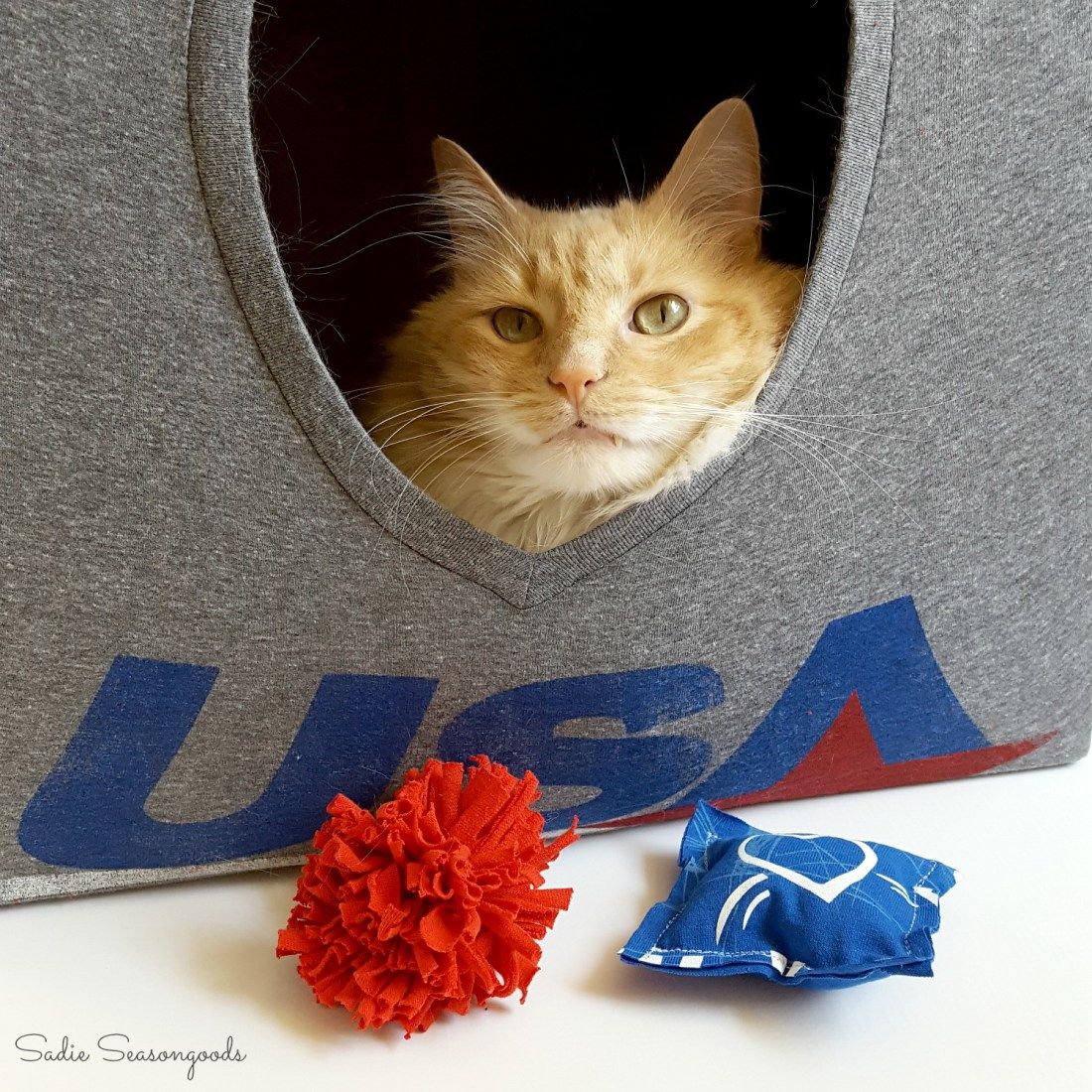 Repurposing T-Shirts into a DIY Cat Cave and Handmade Cat Toys | Handmade cat toys, Cat toys