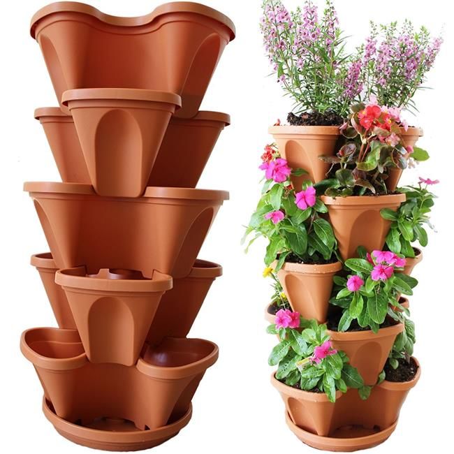 Natures Distributing P10605PK 5-Tier Stacking Planters, Terracotta