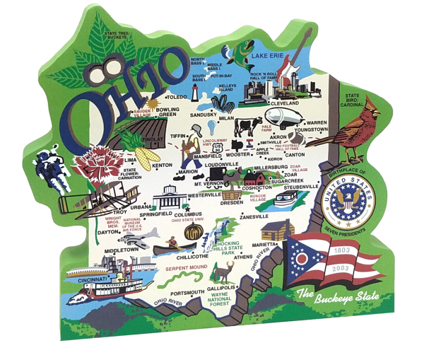 Ohio State Map Featuring The Ohio Flag Cardinal Buckeye Tree And Other Significant Ohio Icons Ohio Mean Osu Football Osu Cowboys Outfit Osu Cowboys Football