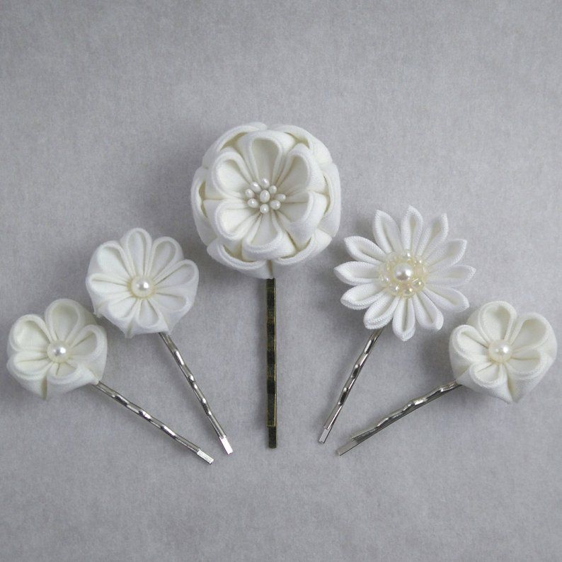 Fabric Origami Folded Textile Flower hair pin Bridal Chrysanthemum Hair Pin Tsumami Kanzashi Geisha Inspired