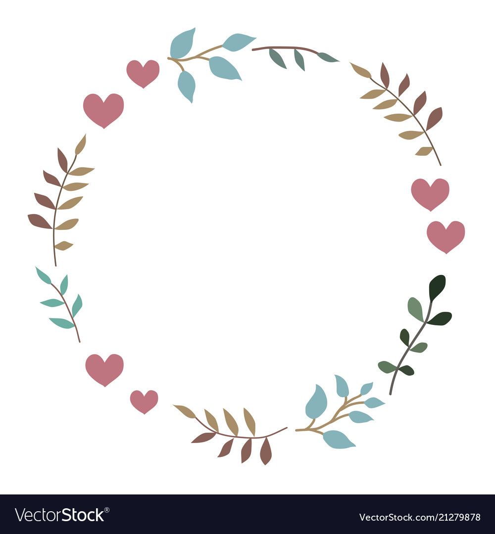 Doodle heart and leaf circle frame vector image on VectorStock