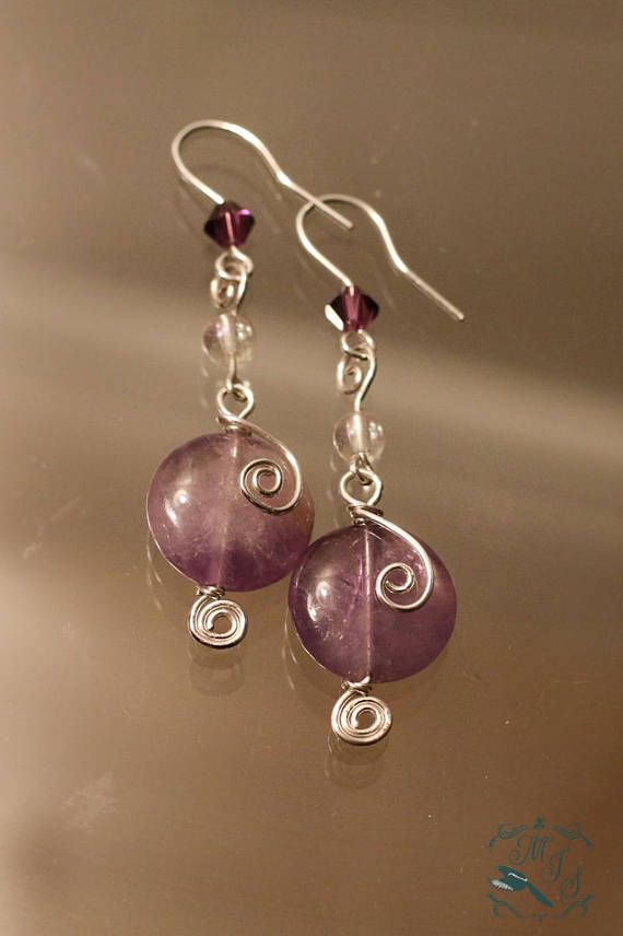 Boho earrings Amethyst and Copper Dangle Earrings February birthstone