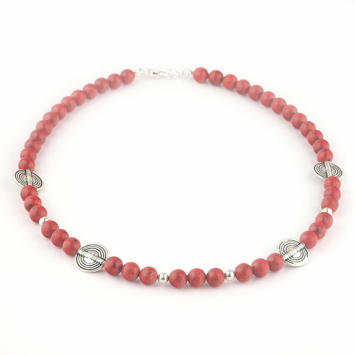 señoras o para hombre cuentas de piedras preciosas naturales Pulsera de Coral Rosa en Plata Esterlina