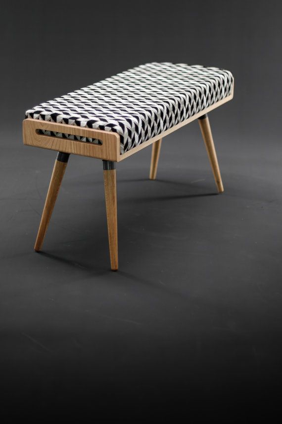 Stool Seat Ottoman Bench In Oak Nogal 2018 Furniture Stool Seat Ottoman Bench Made In Oak Board And Solid Legs Upholstered Grey Linen Dimensions 37 Wide X 13 7 Deep 17 High