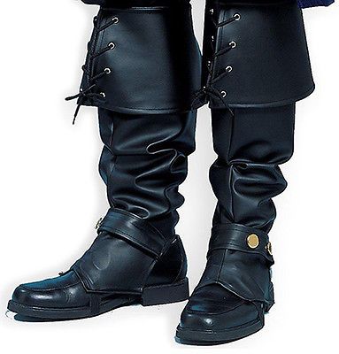 Black Pirate Buccaneer Steampunk Santa Hook Boot Top Covers Medieval Fancy Dress Black Pirate Buccaneer Steampunk Santa Hook Boot Top Covers Medieval Fancy Dress