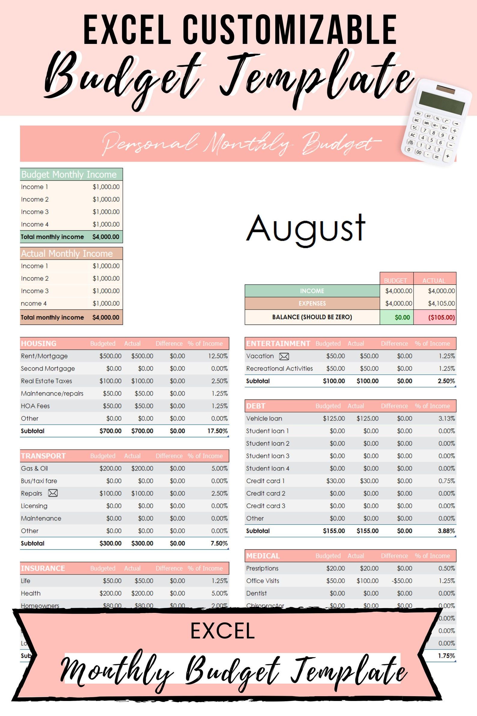 Excel Budget Template Excel Spreadsheet Excel Template | Etsy Budget Spreadsheet Template, Monthly Budget Template, Household Budget Template, Dave Ramsey Budget Spreadsheet, Dave Ramsey Budgeting, Planning Budget, Financial Planning, Financial Budget, Financial Peace