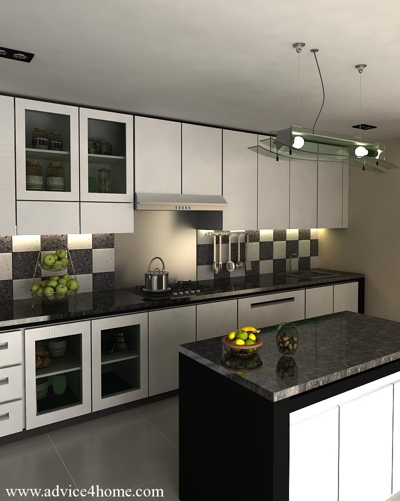 Amazing Small Black And White Kitchen Ideas Part - 13: Kitchen Checkered Tile Backsplash In Black And White Galley Kitchen With Detolf Glass Door Cabinets Colorful Pendant Lamps For Excellent Black And White ...