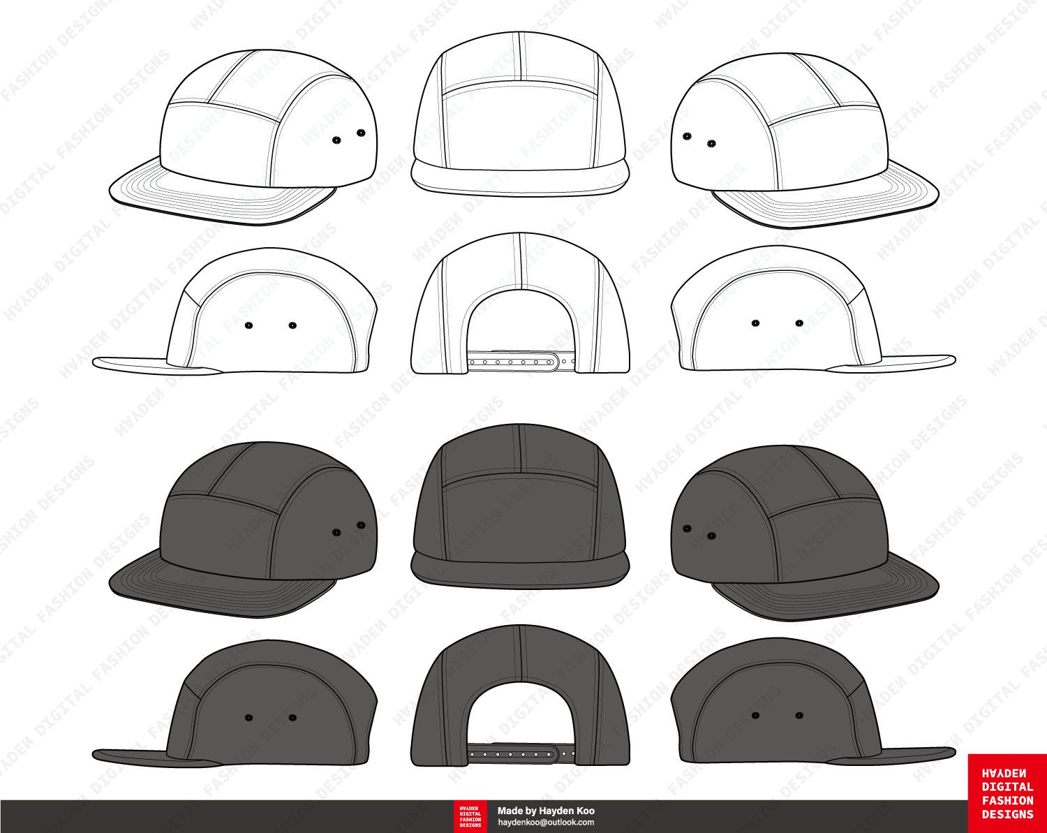 Camp Cap Fashion Flat Sketch Template Etsy