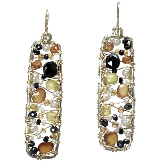 Gold filled Citrine and Spinel drop earrings