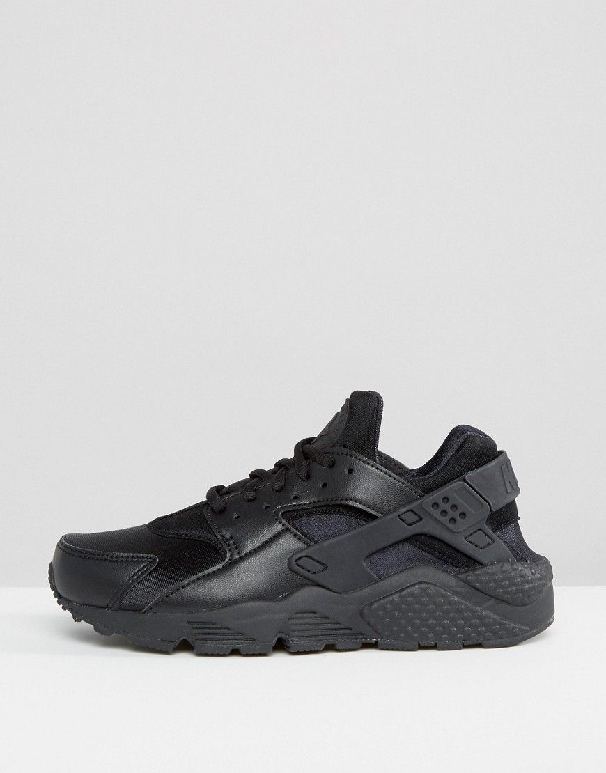 Buy it now. Nike Air Huarache Run Trainers In Black - Black. Trainers by  Nike, Textile upper, Leather panels, Lace-up … | Nike air huarache,  Huaraches, Air huarache