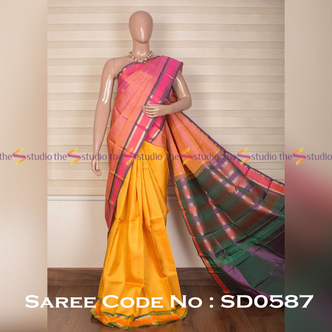 Yellow And Peach Half And Half Kanchi Silk Saree Ways To Reach Us Mail Contact Thesstudioonline Com What Saree Silk Sarees Online Shopping Kanchipuram Saree