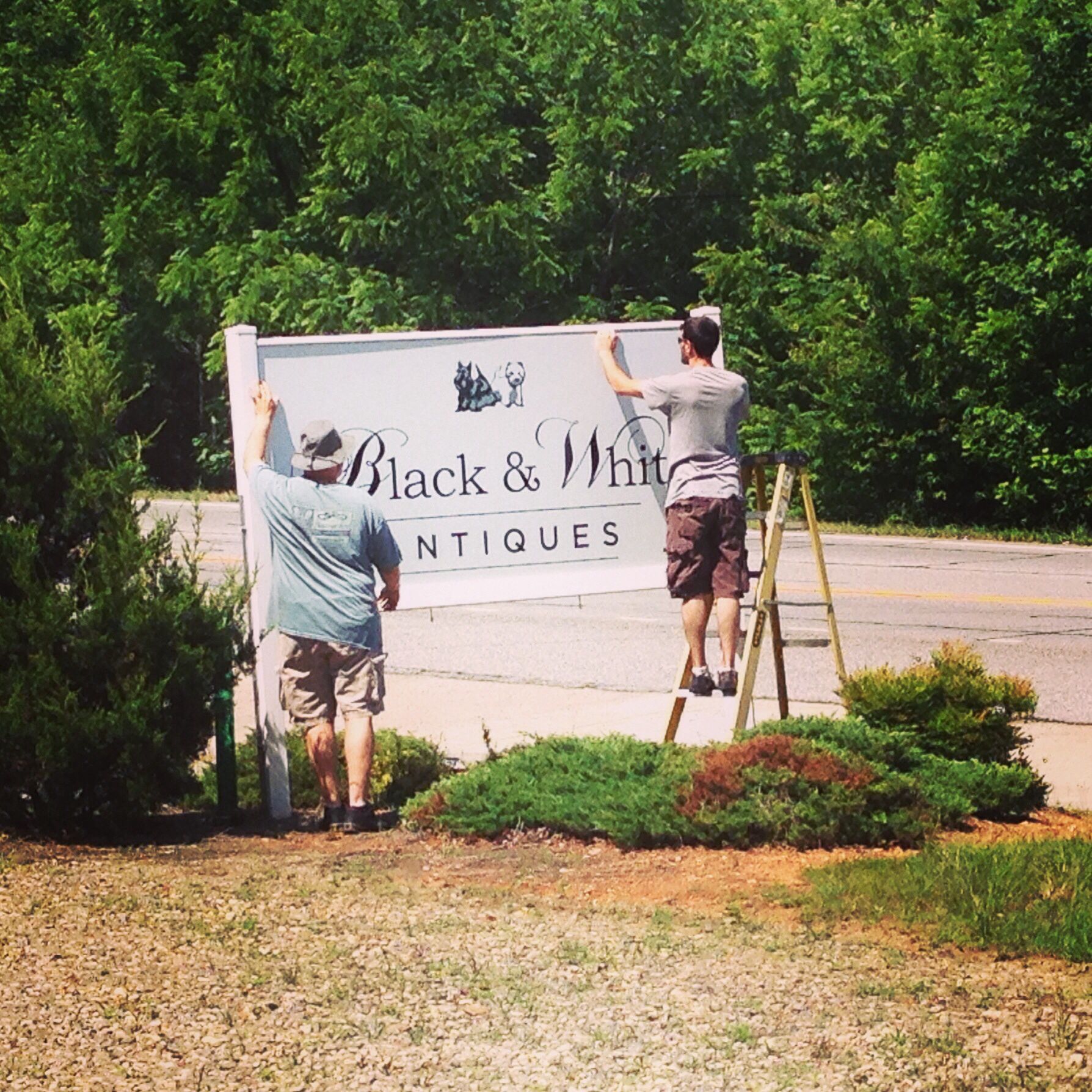 Guys putting up the sign!! Black & White Antiques in Blairsville, GA Guys putting up the sign!! Black & White Antiques in Blairsville, GA