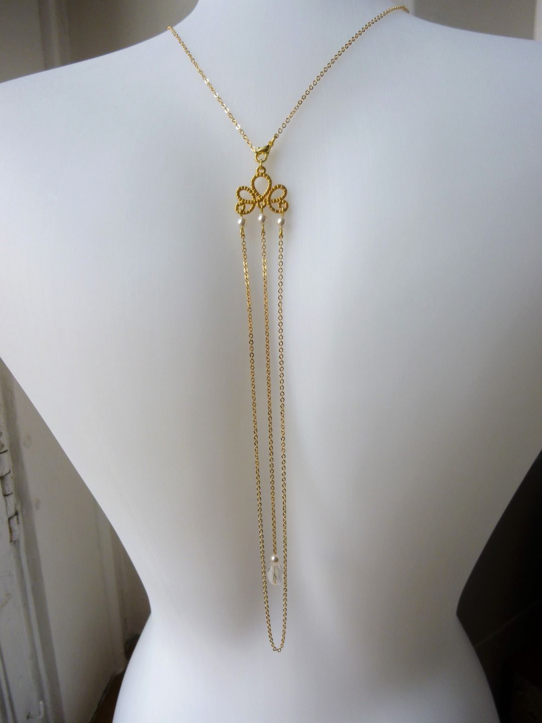 Fashion Femmes Or Blanc Plaqué Dangle Colliers Mariage Bijoux Perle Pendentif