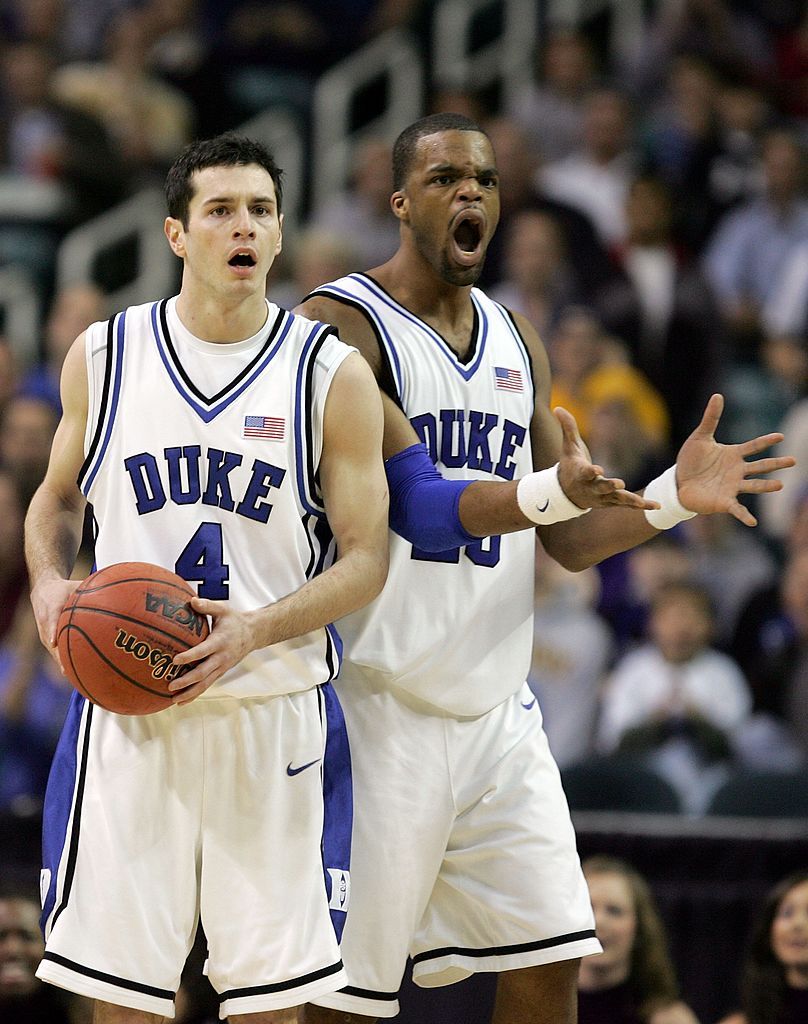 Shelden Williams and J.J. Redick of the Duke Blue Devils