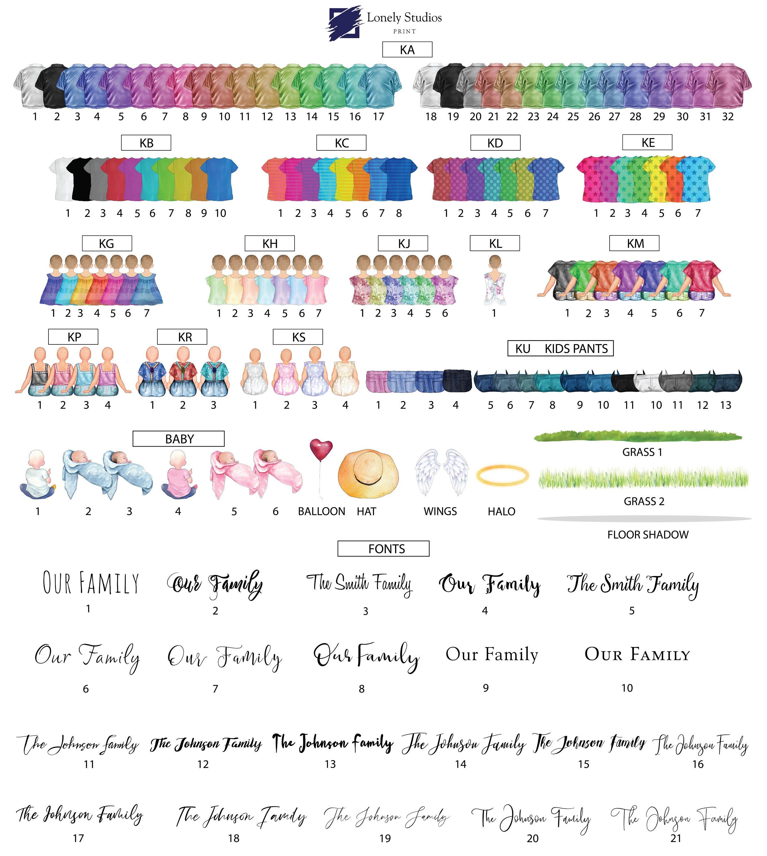 "Product Description: Personalised Family Print BUILD YOUR OWN PERSONALISED FAMILY WITH PETS, A unique custom family portrait gift for grandparents, home decor or housewarming gift. How do I Personalise this? Personalisation is easy and simple. There are codes underneath the pictures on the selection page. To personalise, you choose the individuals item to make the person whole (trousers, shirt and hair). You can provide the details in the personalised section. Please provide age for resizing. E Family Tree Print, Custom Family Tree, Custom Family Portrait, Family Portraits, Gifts For Grandparents, Grandparent Gifts, Grandpa Gifts, Personalised Family Print, Personalized Family Gifts