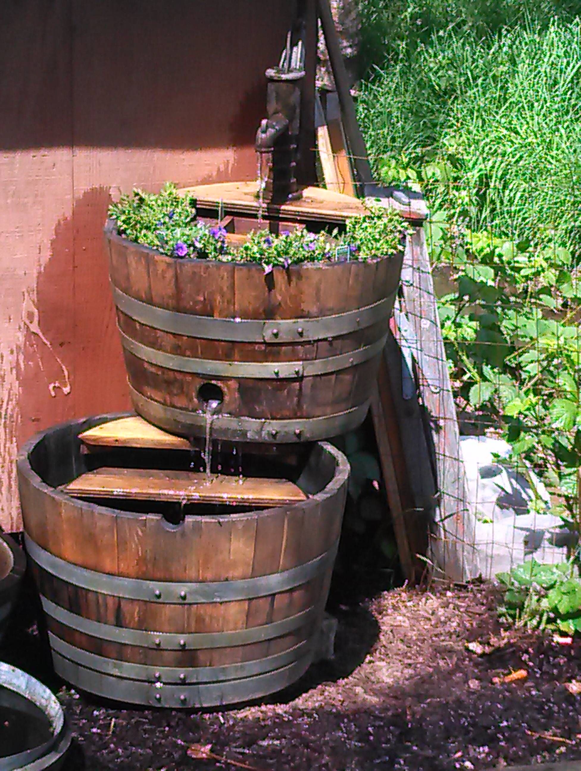 Dlb.Half Barrel Waterfall Fountain 550.00 Barrel fountain, Recycled