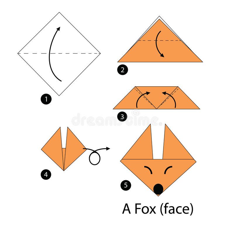 Step by step instructions how to make origami A Fox. vector illustration Easy origami for kids