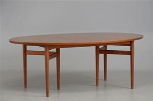 Arne vodder, ovalt bord af teak med udtræk, model 212: 198 x 124 x ... Ovalt spisebord teak