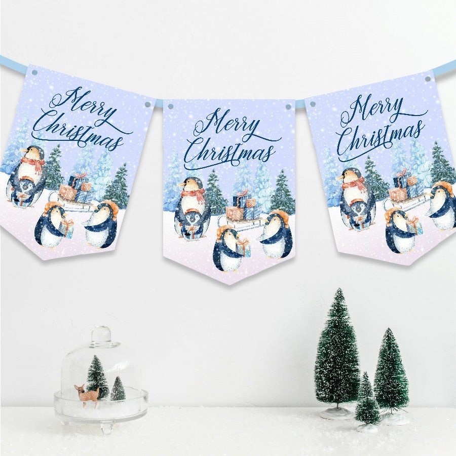 Vintage Style Merry Christmas Santa's Toy Workshop Bunting/Banner & Ribbon Vintage Style Merry Christmas Santa's Toy Workshop Bunting/Banner & Ribbon