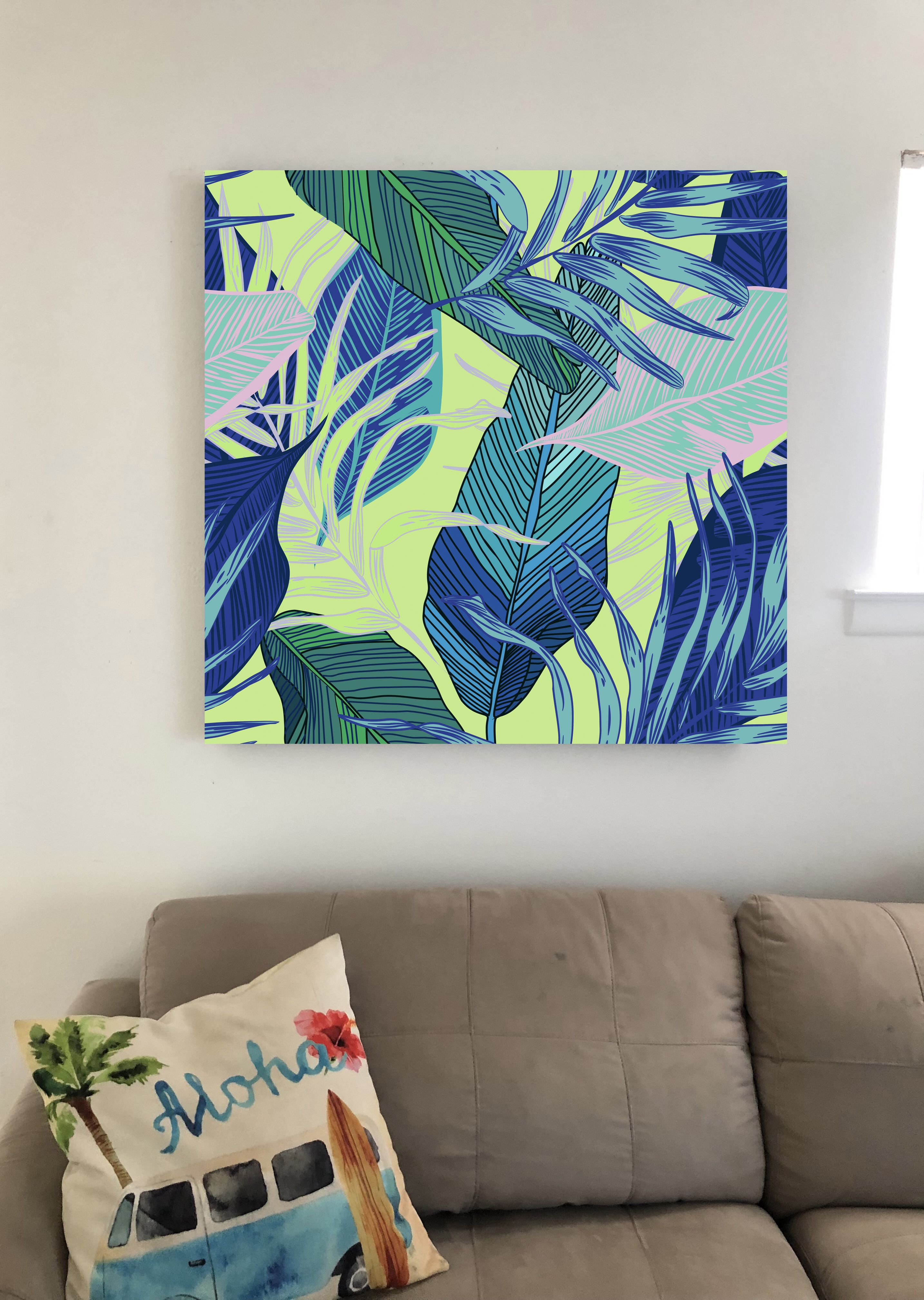 Lime Green Tropical Floral Canvas Tropical wall art, Art, Abstract