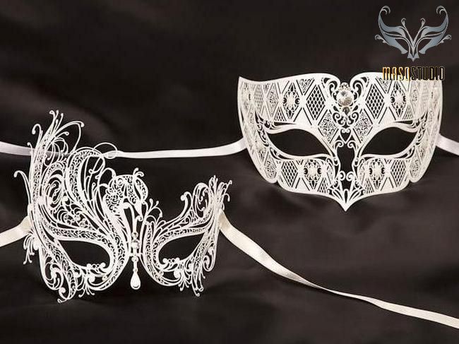 Black Swan Masquerade mask pair for couple Xmas New Year Costume Mardi Gras