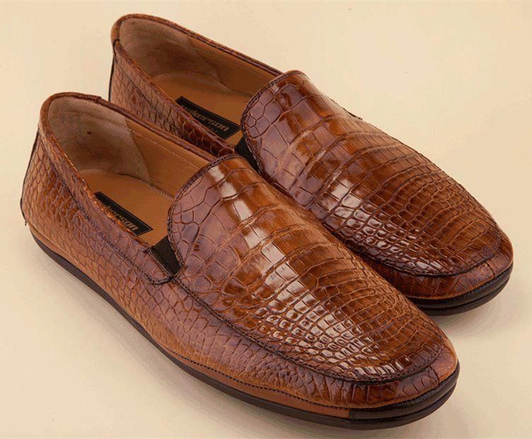 Men Alligator print Leisure Leather Driving Shoes Slip On Soft Loafer Moccasins