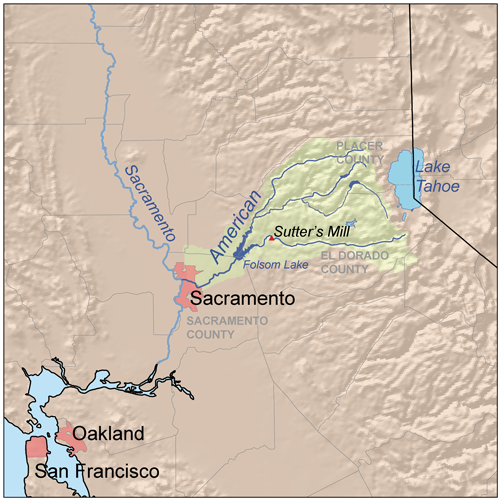 American River South fork, Folsom lake, Folsom dam