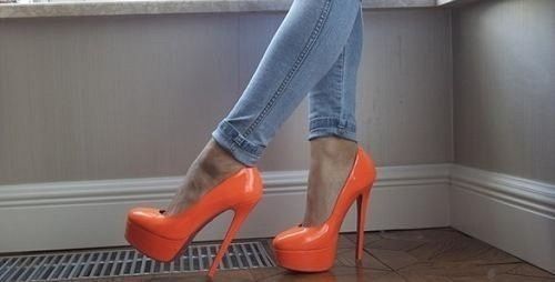 black and orange high heels