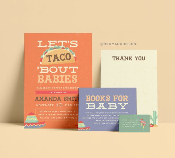 Taco Fiesta - Baby Shower Set - Invitation - Thank You - Diaper - Book Card - Custom Printable Baby Shower Invite Set