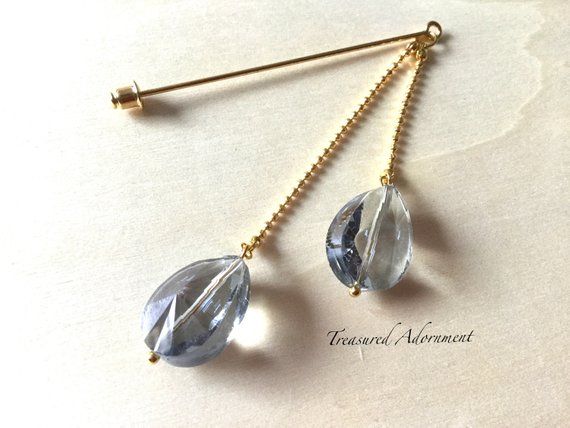 Hijab pin, Hijab pin, Aqua Teardrop Crystal Double Dangle Hijab Pin, Ramadan Eid gift, Gift for her, Scarf Pin, Shawl Pin, Stick pin, Hat