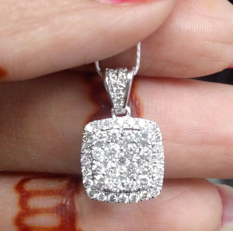 1.80 Ct Round Cut Diamond Cluster Halo Necklace Pendant 14K White Gold Finish 1.80 Ct Round Cut Diamond Cluster Halo Necklace Pendant 14K White Gold Finish